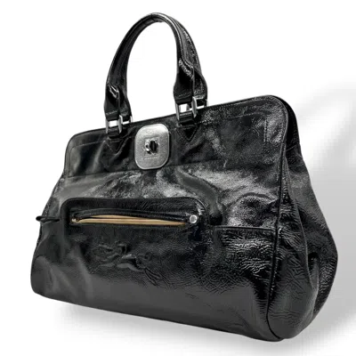 Pre-owned Longchamp Patent Leather Handbag () In Black