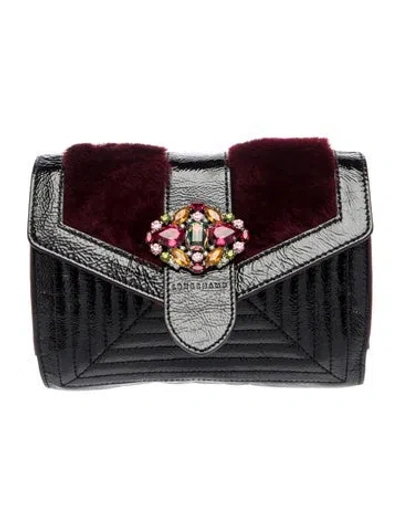 Pre-owned Longchamp Patent Leather Minaudière In Black