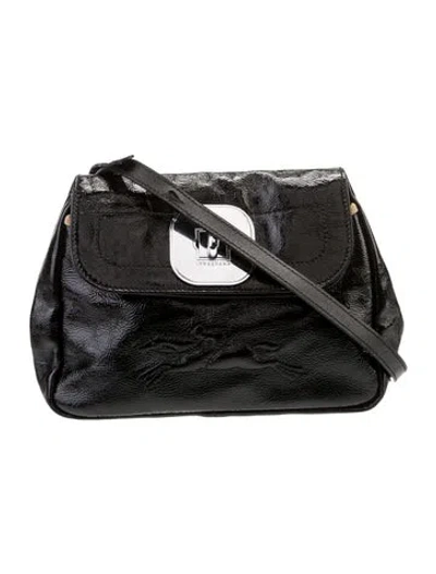 Pre-owned Longchamp Patent Leather Shoulder Bag In Black