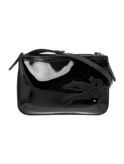 Pre-owned Longchamp Patent Leather Shoulder Bag In Black