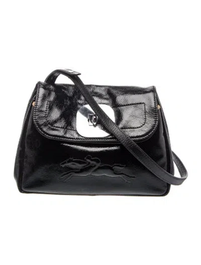 Pre-owned Longchamp Patent Leather Shoulder Bag In Black