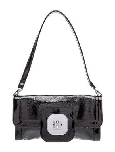 Pre-owned Longchamp Patent Leather Shoulder Bag In Black