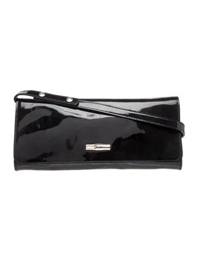 Pre-owned Longchamp Patent Leather Shoulder Bag In Black
