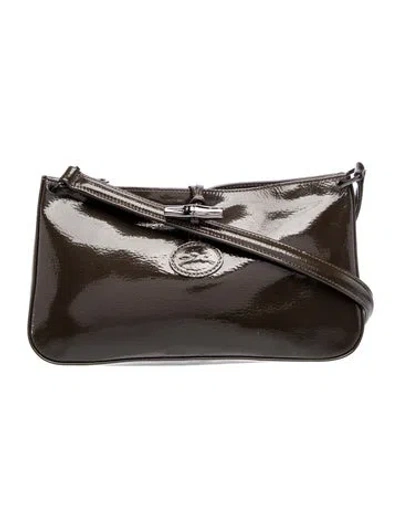 Pre-owned Longchamp Patent Leather Shoulder Bag Small In Gray