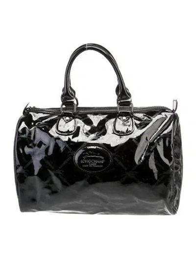 Pre-owned Longchamp Patent Leather Top Handle Bag In Black