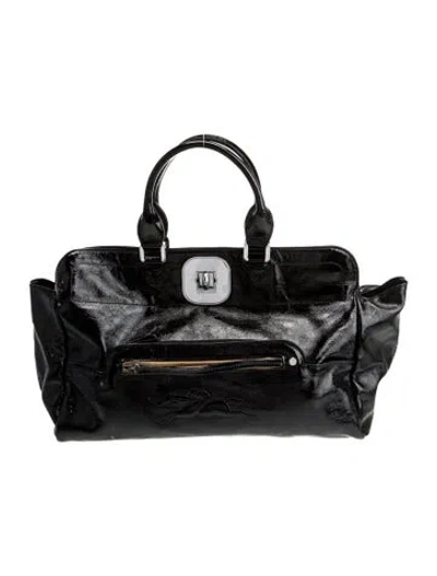 Pre-owned Longchamp Patent Leather Top Handle Bag In Black
