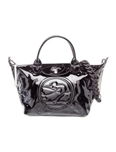 Pre-owned Longchamp Patent Leather Top Handle Bag In Black