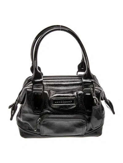 Pre-owned Longchamp Patent Leather Top Handle Bag In Black