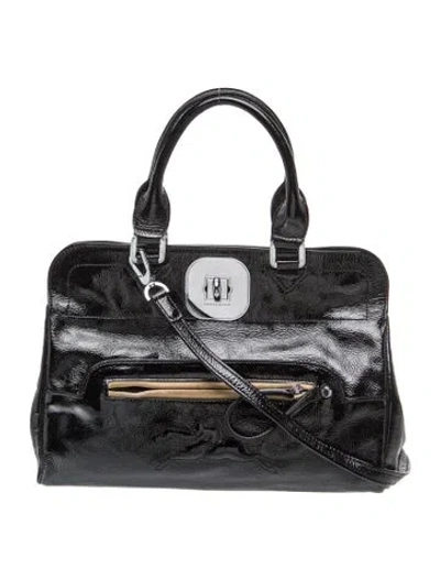 Pre-owned Longchamp Patent Leather Top Handle Bag In Black