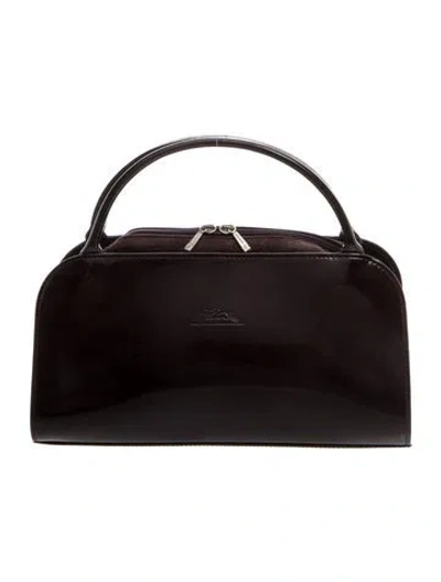 Pre-owned Longchamp Patent Leather Top Handle Bag In Brown