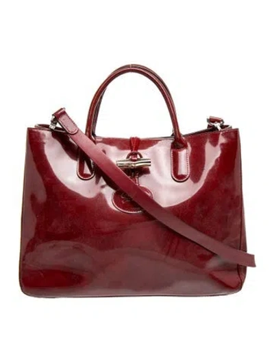 Pre-owned Longchamp Patent Leather Top Handle Bag In Red