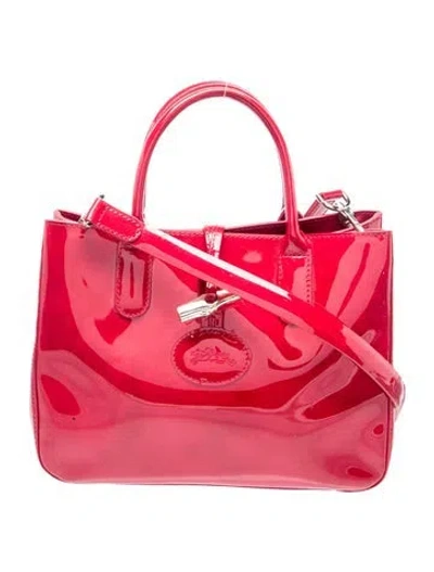 Pre-owned Longchamp Patent Leather Top Handle Bag In Red