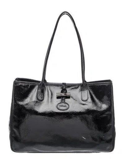 Pre-owned Longchamp Patent Leather Tote In Black