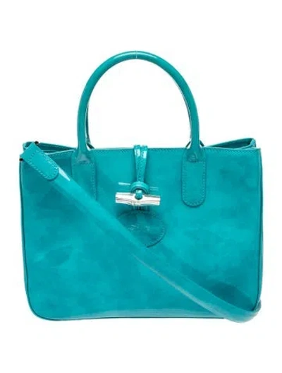 Pre-owned Longchamp Patent Leather Tote In Blue