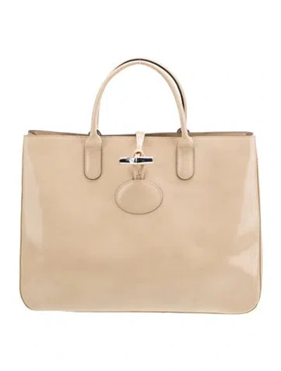 Pre-owned Longchamp Patent Leather Tote In Neutral