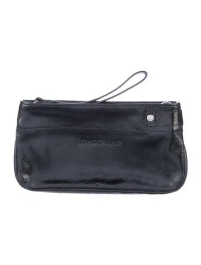 Pre-owned Longchamp Patent Leather Wallet In Black
