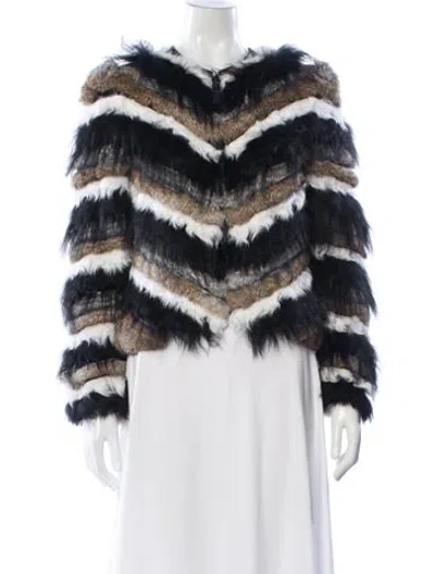 Pre-owned Longchamp Patterned Faux Fur Jacket In Blue
