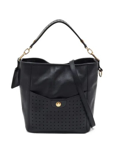 Pre-owned Longchamp Perforated Bucket Shoulder Bag In Black