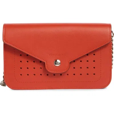 Longchamp Perforated Leather Wallet On A Chain In Red