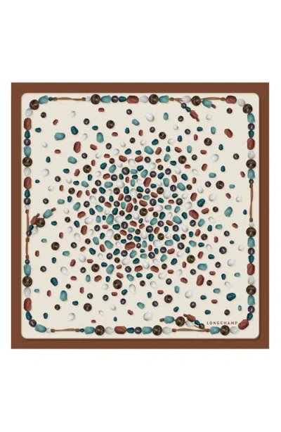 Longchamp Perles De Paris Square Silk Scarf In Brown