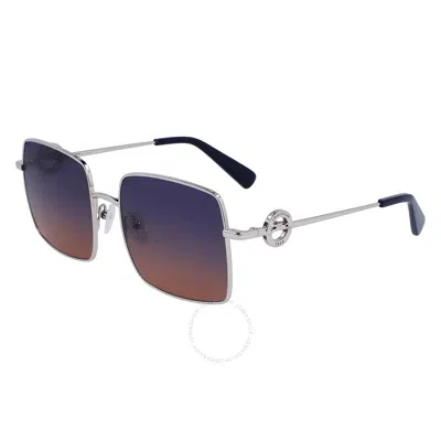 Longchamp Petrol Blue Gradient Square Ladies Sunglasses Lo162s 719 55 In Silver/gradient Petrol Brown