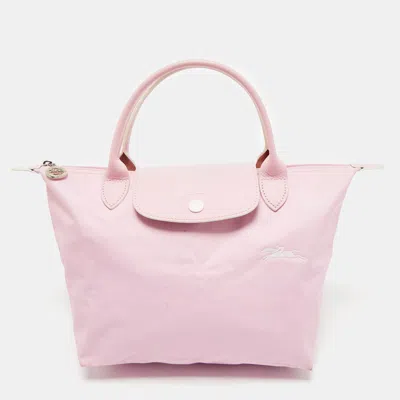 Pre-owned Longchamp Pink Canvas And Leather Small Le Pliage Tote