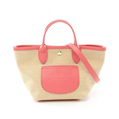 Pre-owned Longchamp Pink Canvas Leather Basket Handbag () In Multi