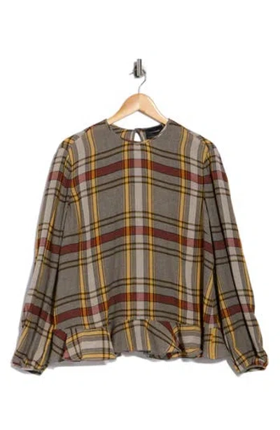 Longchamp Plaid Long Sleeve Ruffle Top In Brown