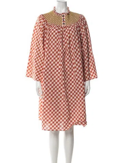 Pre-owned Longchamp Plaid Print Long Dress In Orange