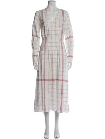 Pre-owned Longchamp Plaid Print Long Dress In White