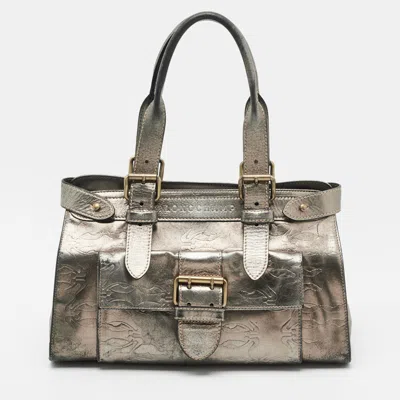 Pre-owned Longchamp Pocket Buckle Metallic Logo Embossed Leather Tote