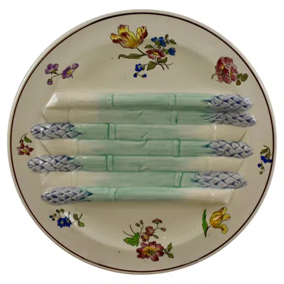 Pre-owned Longchamp Pompadour Asparagus Plate, French Earthenware, Circa 1890 In Gray