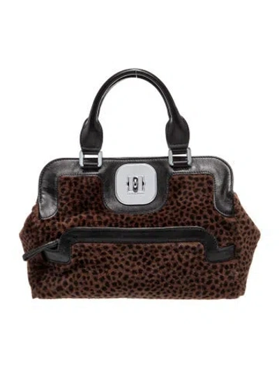 Pre-owned Longchamp Ponyhair Top Handle Bag In Brown