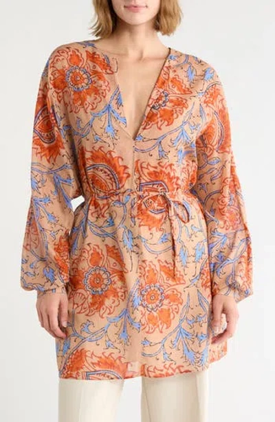 Longchamp Print V-neck Tunic In Orange