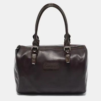 Pre-owned Longchamp Purple Coated Canvas And Patent Leather Derby Satchel