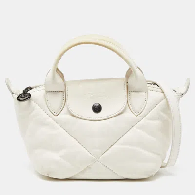 Longchamp Quilted Leather Mini Le Pilage Neo Tote In White