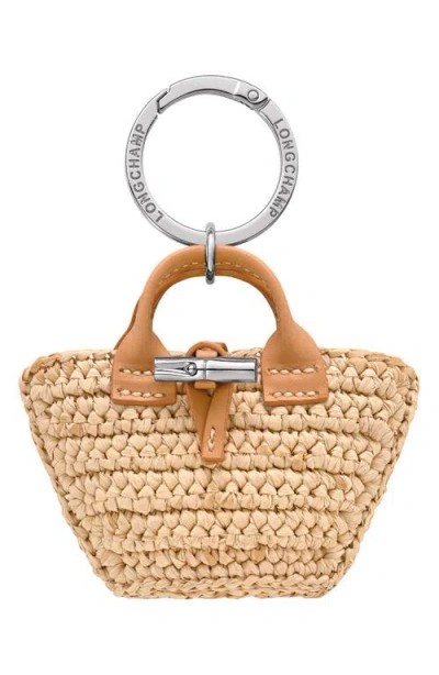Longchamp Raffia Handbag Charm In Metallic