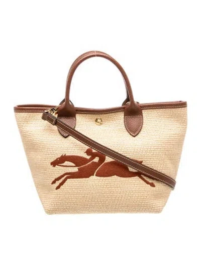 Pre-owned Longchamp Raffia Le Panier Pliage In Neutrals
