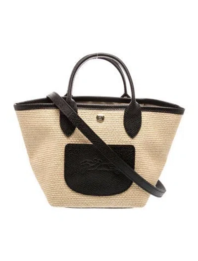 Pre-owned Longchamp Raffia Le Pliage Mini Tote Mini In Neutral