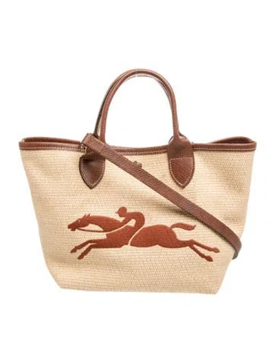 Pre-owned Longchamp Raffia Shoulder Bag In Neutrals