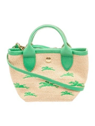 Pre-owned Longchamp Raffia Top Handle Bag In Green