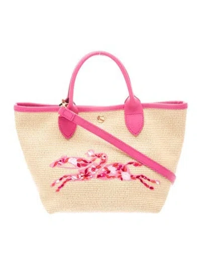 Pre-owned Longchamp Raffia Top Handle Bag In Neutral