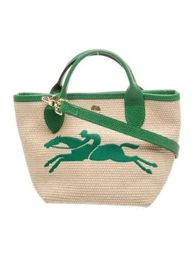 Pre-owned Longchamp Raffia Top Handle Bag In Neutral
