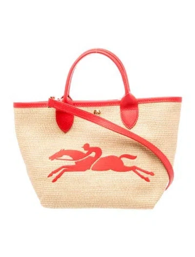 Pre-owned Longchamp Raffia Top Handle Bag In Neutrals