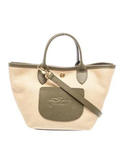 Pre-owned Longchamp Raffia Top Handle Bag In Neutrals