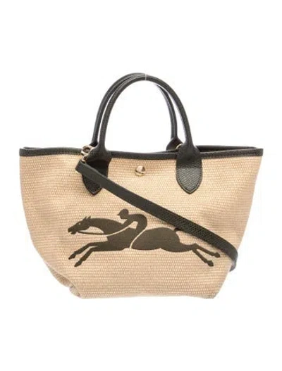 Pre-owned Longchamp Raffia Top Handle Bag In Neutrals