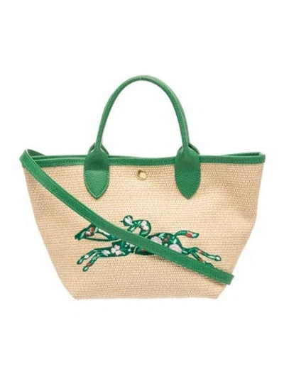 Pre-owned Longchamp Raffia Top Handle Bag In Neutrals