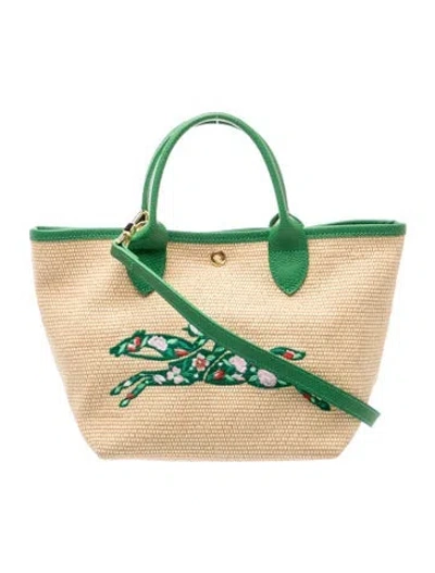Pre-owned Longchamp Raffia Top Handle Bag In Neutrals