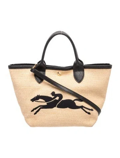 Pre-owned Longchamp Raffia Tote In Neutrals