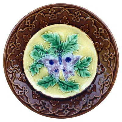Pre-owned Longchamp Rare 19th Century French Majolica Butterfly Plate  In Black